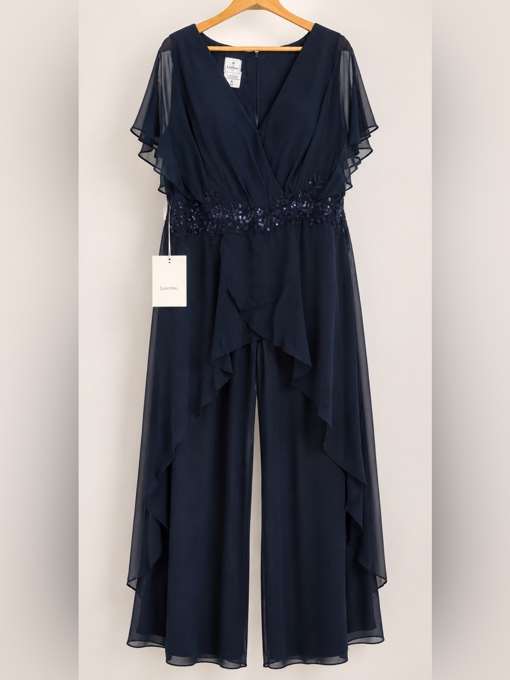 Navy Blue Embellished V-Neck Women’s Pantsuit